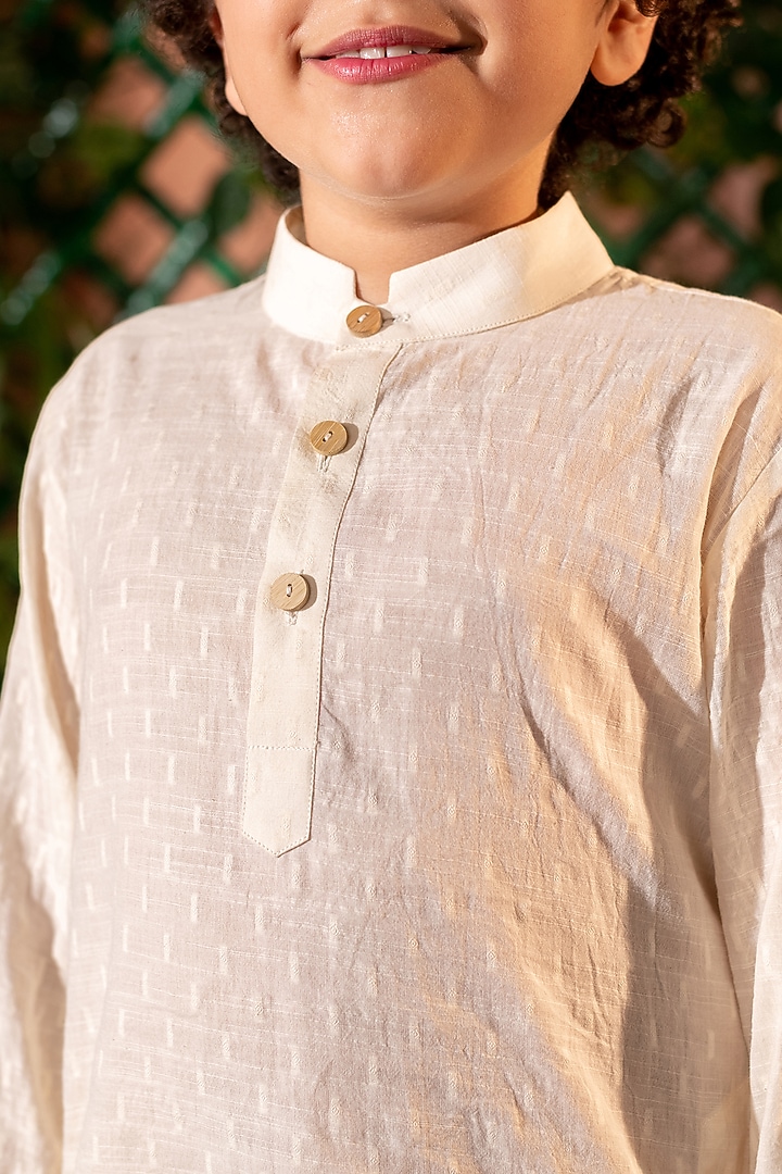 Cream Kurta Set in Cotton Dobby For Boys by Littleens at Pernia's Pop Up Shop