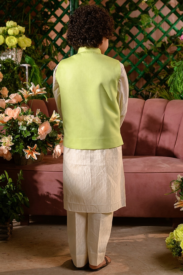 Green Embroidered Nehru Jacket For Boys by Littleens at Pernia's Pop Up Shop