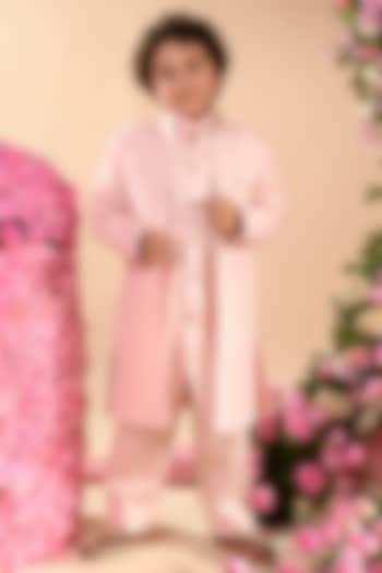 Pink Embroidered Nehru Jacket For Boys by Littleens