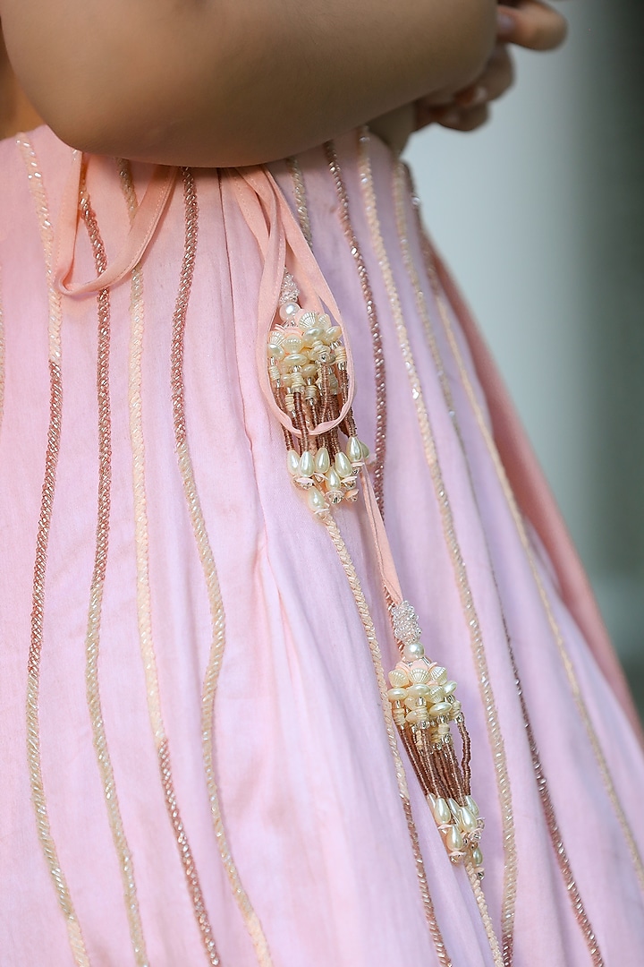 Peach Embroidered Lehenga Set For Girls by Littleens at Pernia's Pop Up Shop