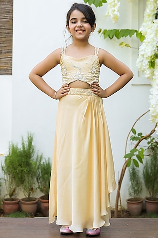 Yellow Embroidered Dress For Girls by Littleens