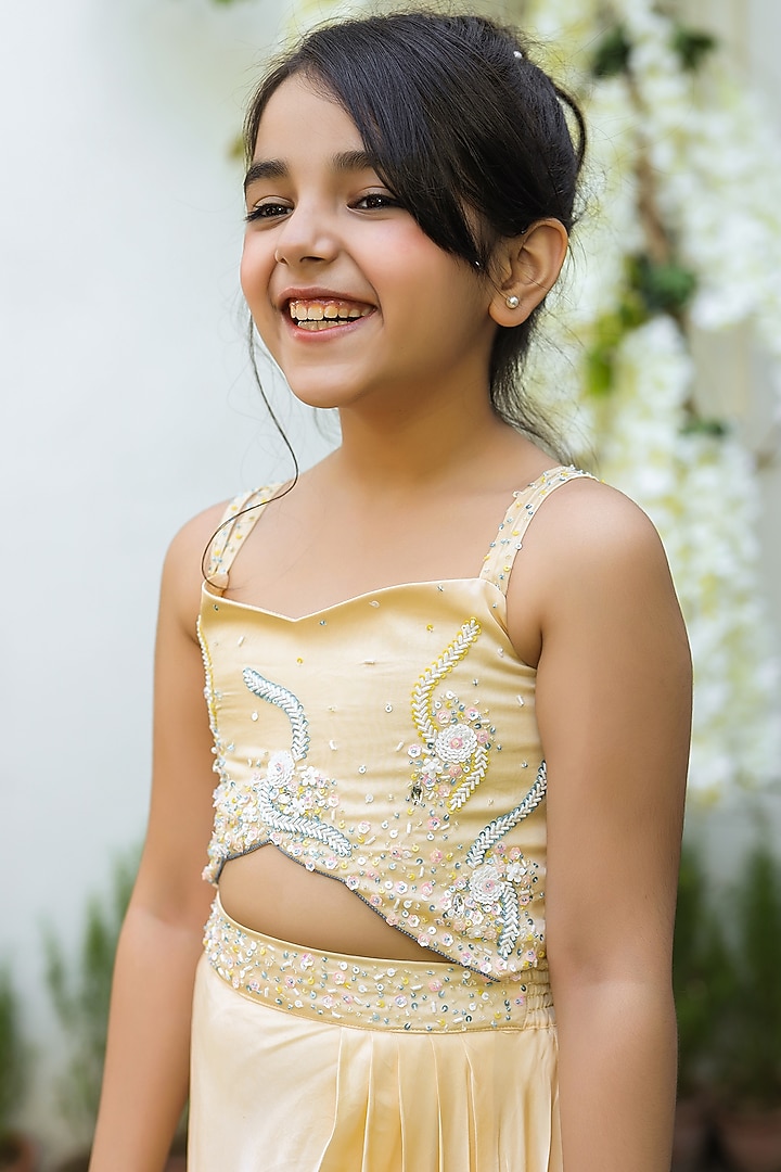 Yellow Embroidered Dress For Girls by Littleens at Pernia's Pop Up Shop