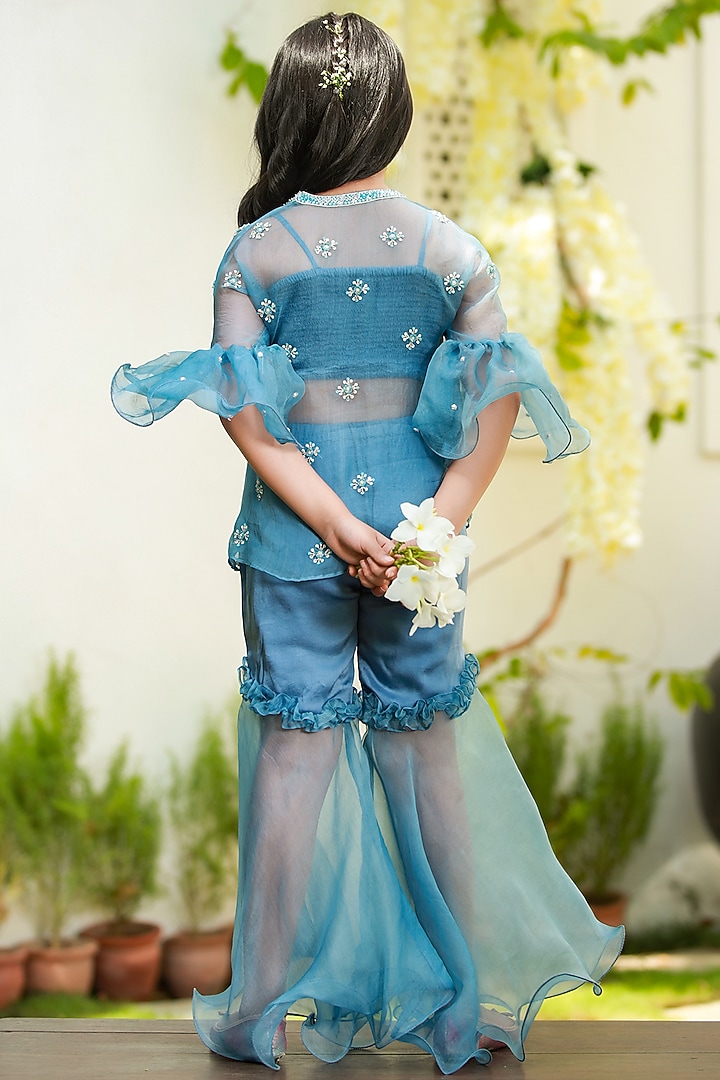 Grey Silk Organza Sharara set For Girls by Littleens at Pernia's Pop Up Shop