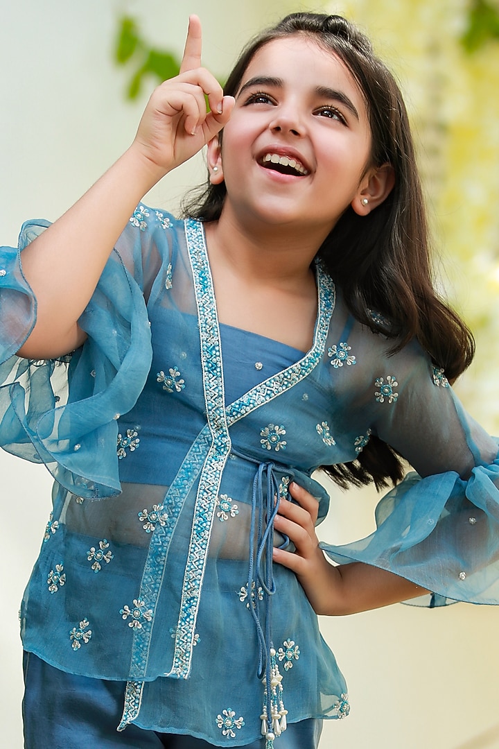 Grey Silk Organza Sharara set For Girls by Littleens at Pernia's Pop Up Shop