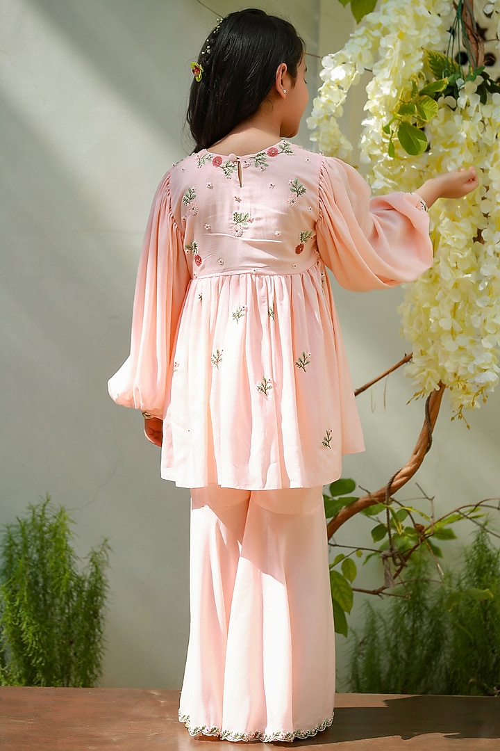 Peach Tencel Sharara Set For Girls by Littleens at Pernia's Pop Up Shop
