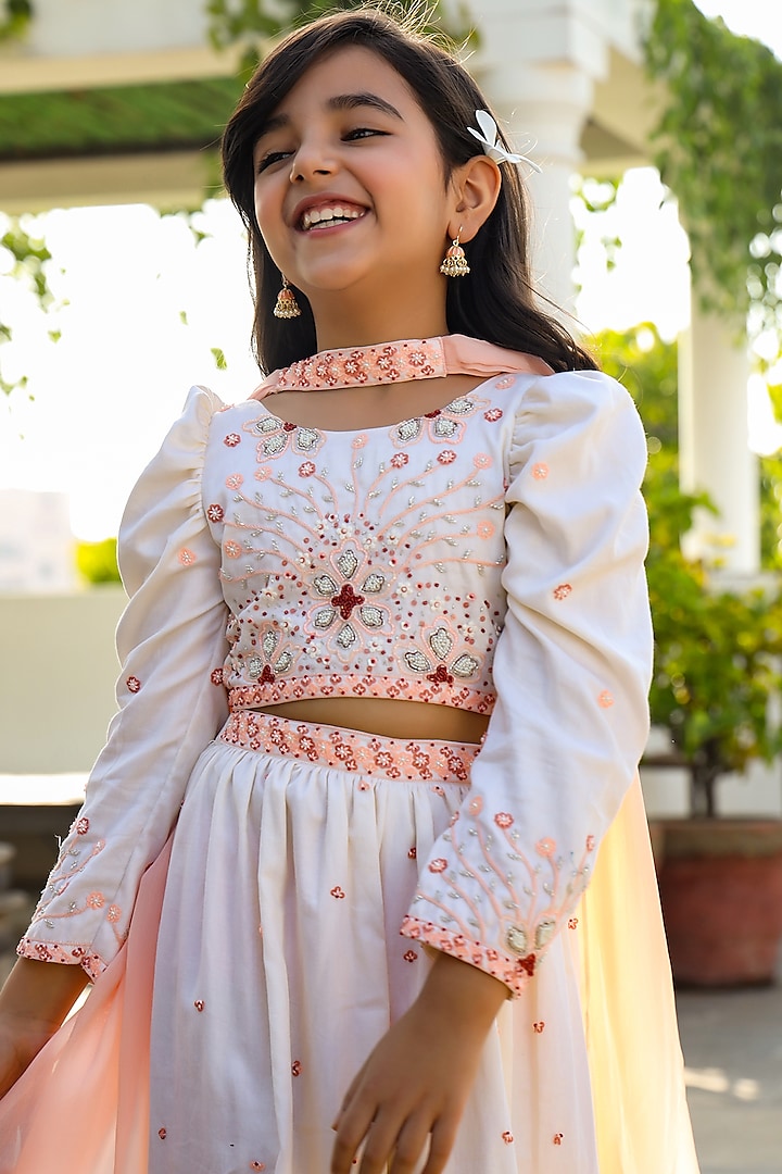 White Chinon Sharara Set For Girls by Littleens at Pernia's Pop Up Shop