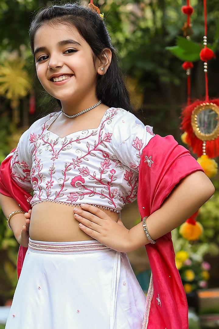 White Sequins Embroidered Lehenga Set For Girls by Littleens at Pernia's Pop Up Shop