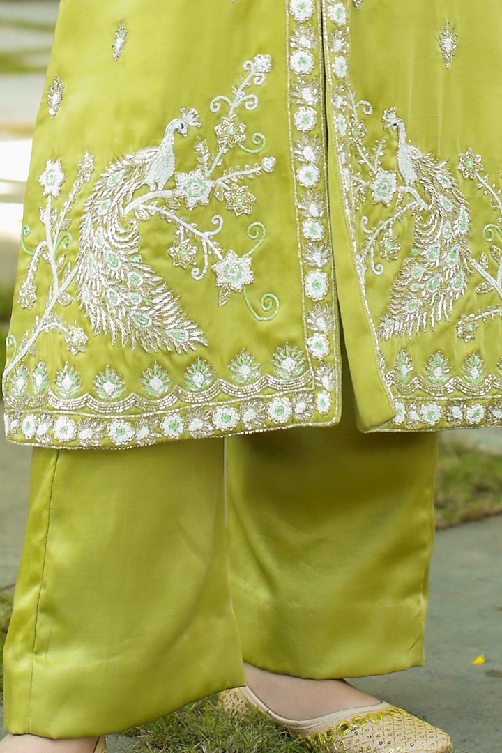 Green Embroidered Jacket Set For Girls by Littleens at Pernia's Pop Up Shop