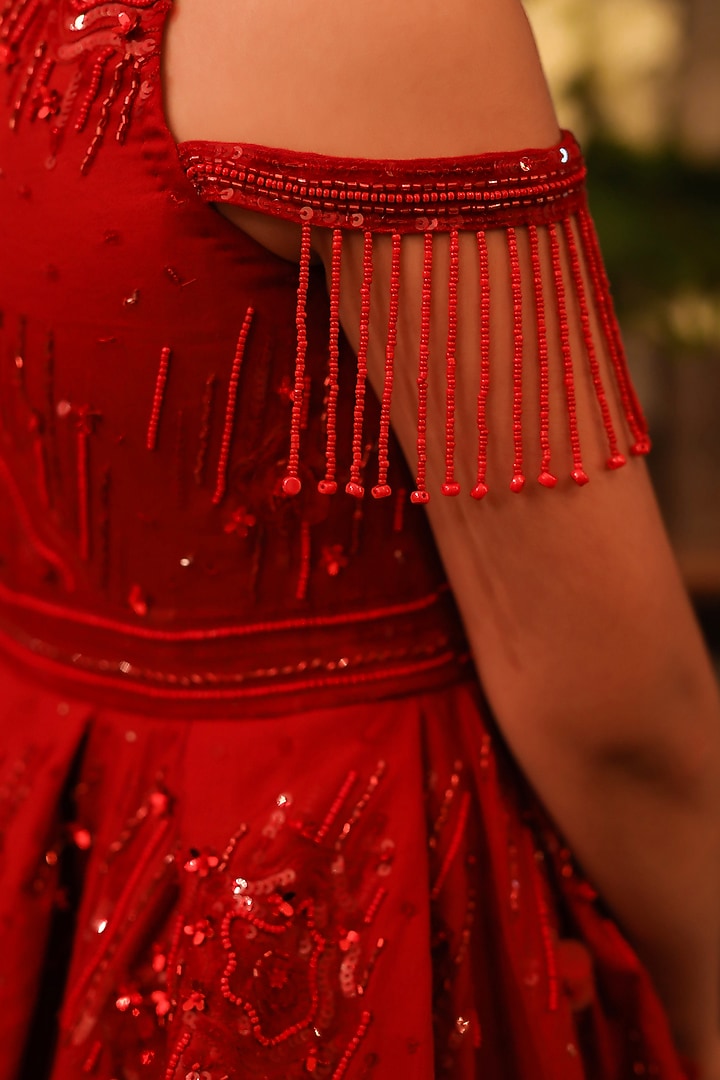 Red Embellished Gown For Girls by Littleens at Pernia's Pop Up Shop