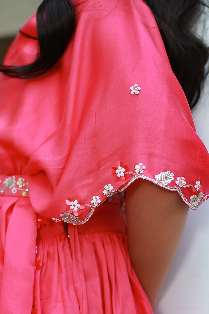 Hot Pink Embroidered Lehenga Set For Girls by Littleens at Pernia's Pop Up Shop