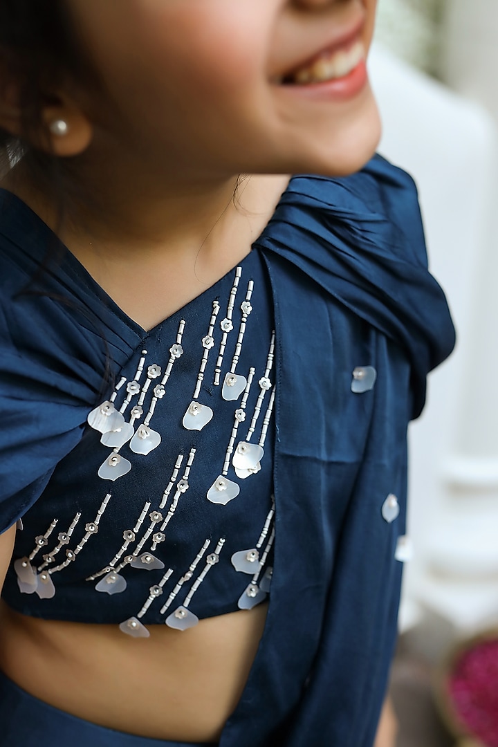 Blue Embroidered Lehenga Set For Girls by Littleens at Pernia's Pop Up Shop