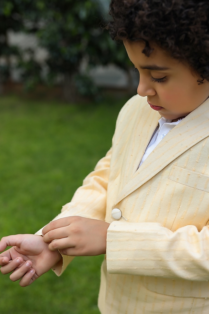 Yellow Striped Suit Jacket Set For Boys by Littleens at Pernia's Pop Up Shop
