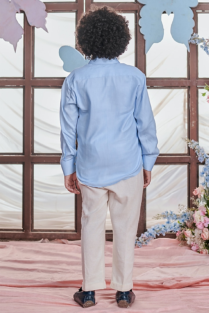 Crystal Blue Vegan Silk Pintucks Shirt For Boys by Littleens at Pernia's Pop Up Shop