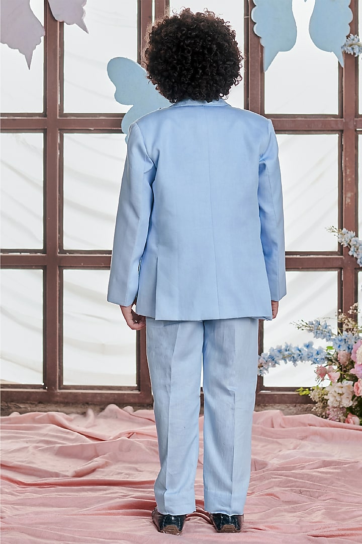 Crystal Blue Vegan Silk & Satin Striped Blazer Set For Boys by Littleens at Pernia's Pop Up Shop