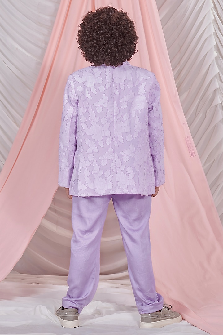 Crystal Lavender Vegan Silk & Jacquard Floral Blazer Set For Boys by Littleens at Pernia's Pop Up Shop