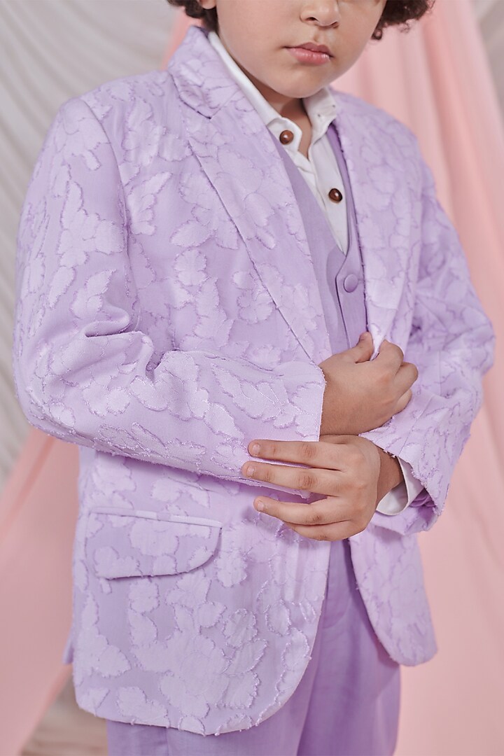 Crystal Lavender Vegan Silk & Jacquard Floral Blazer Set For Boys by Littleens at Pernia's Pop Up Shop
