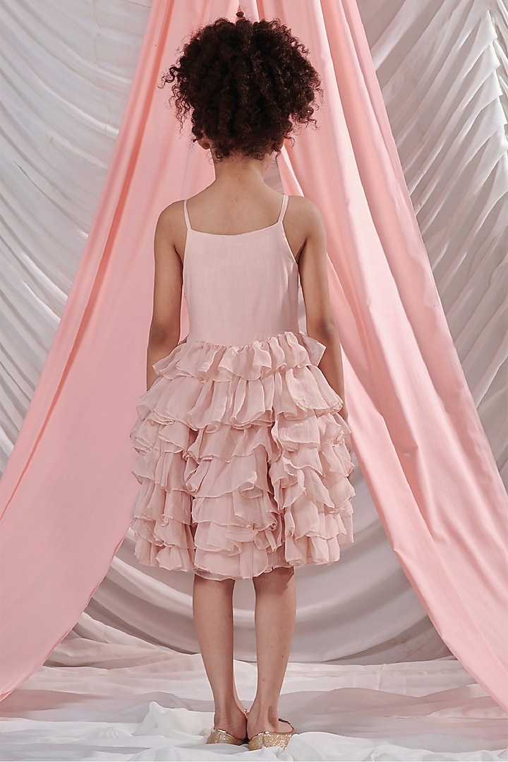 Pastel Pink Vortex Organza Beads Embroidered Layered Dress For Girls by Littleens at Pernia's Pop Up Shop