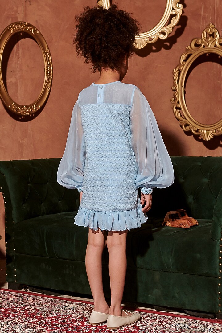 Crystal Blue Vegan Silk & Organza Beads Embroidered A-Line Dress For Girls by Littleens at Pernia's Pop Up Shop