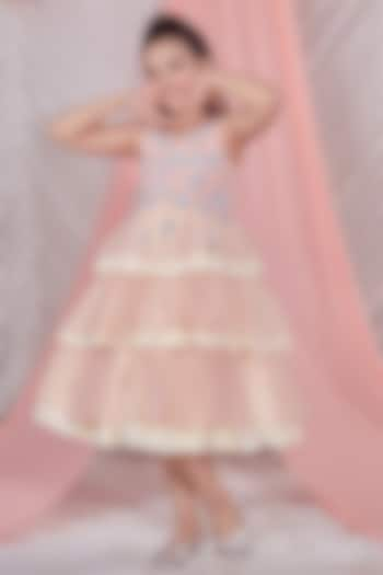 Pastel Pink Vortex Organza Floral Sequins Embroidered Layered Dress For Girls by Littleens at Pernia's Pop Up Shop