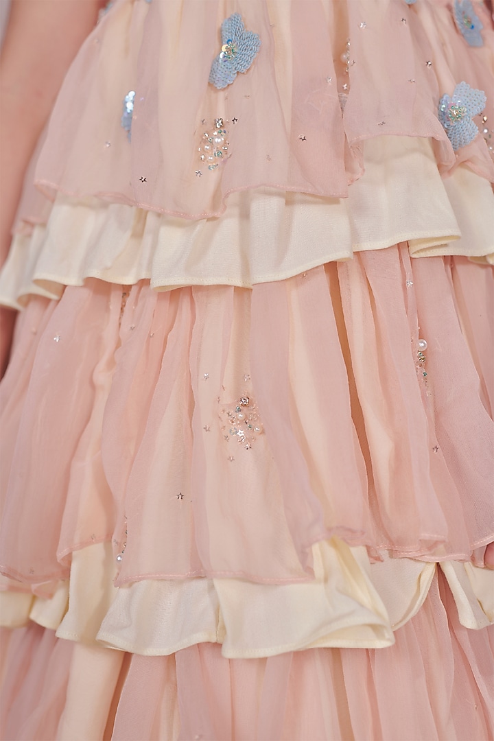 Pastel Pink Vortex Organza Floral Sequins Embroidered Layered Dress For Girls by Littleens at Pernia's Pop Up Shop