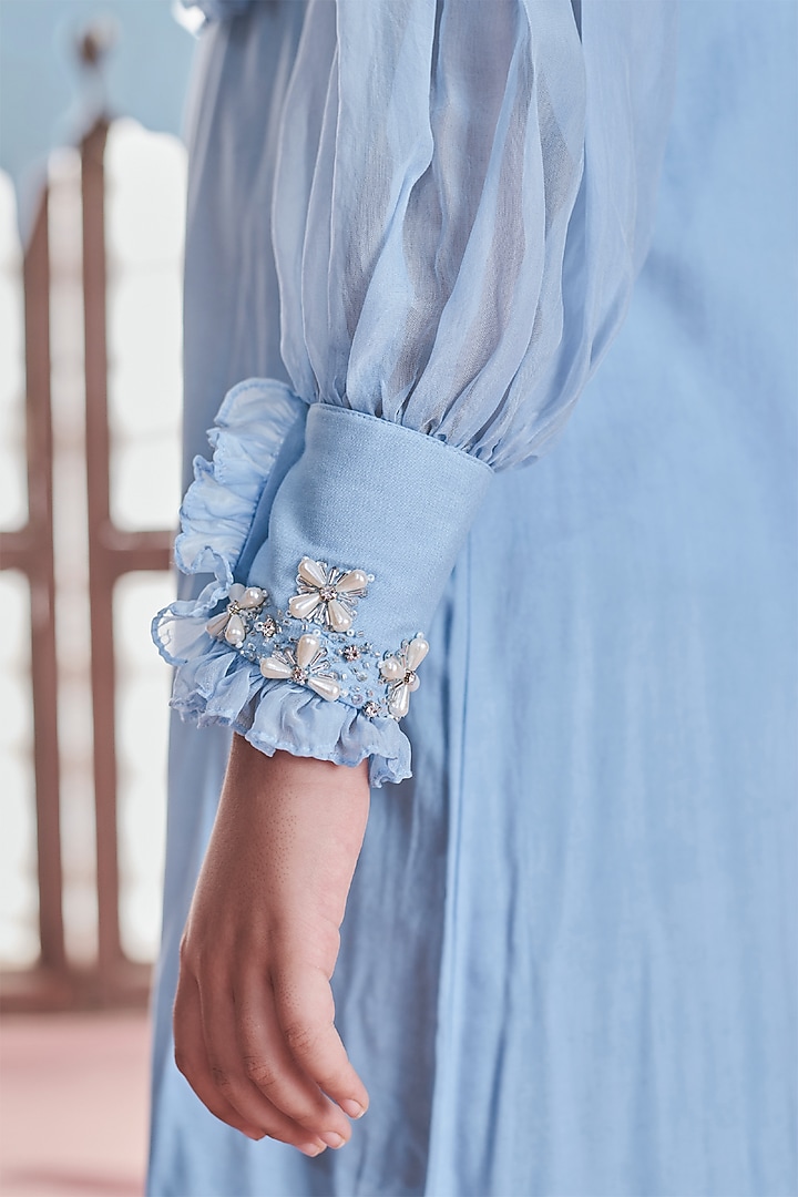 Crystal Blue Organza Vortex Stones Embroidered Shirt Dress For Girls by Littleens at Pernia's Pop Up Shop