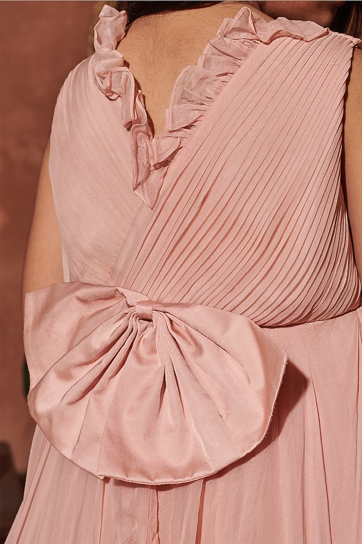 Pastel Pink Organza Vortex Hand Embroidere Gathered Gown For Girls by Littleens at Pernia's Pop Up Shop