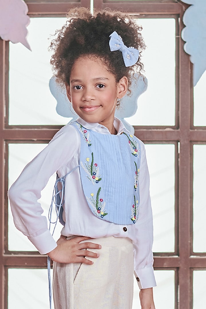 Pearl White Organic Crush Cotton Co-Ord Set For Girls by Littleens at Pernia's Pop Up Shop