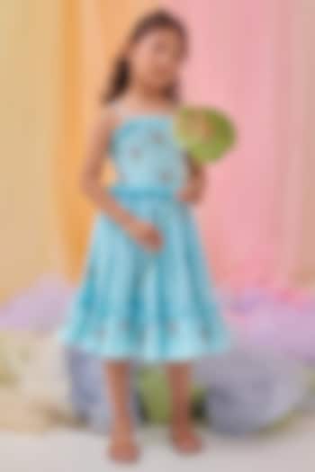 Baby Blue Organic Cotton Hand Embroidered Dress For Girls by Littleens at Pernia's Pop Up Shop