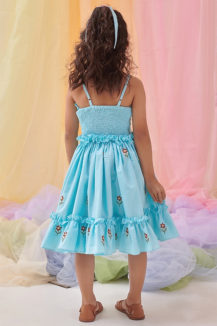 Baby Blue Organic Cotton Hand Embroidered Dress For Girls by Littleens at Pernia's Pop Up Shop