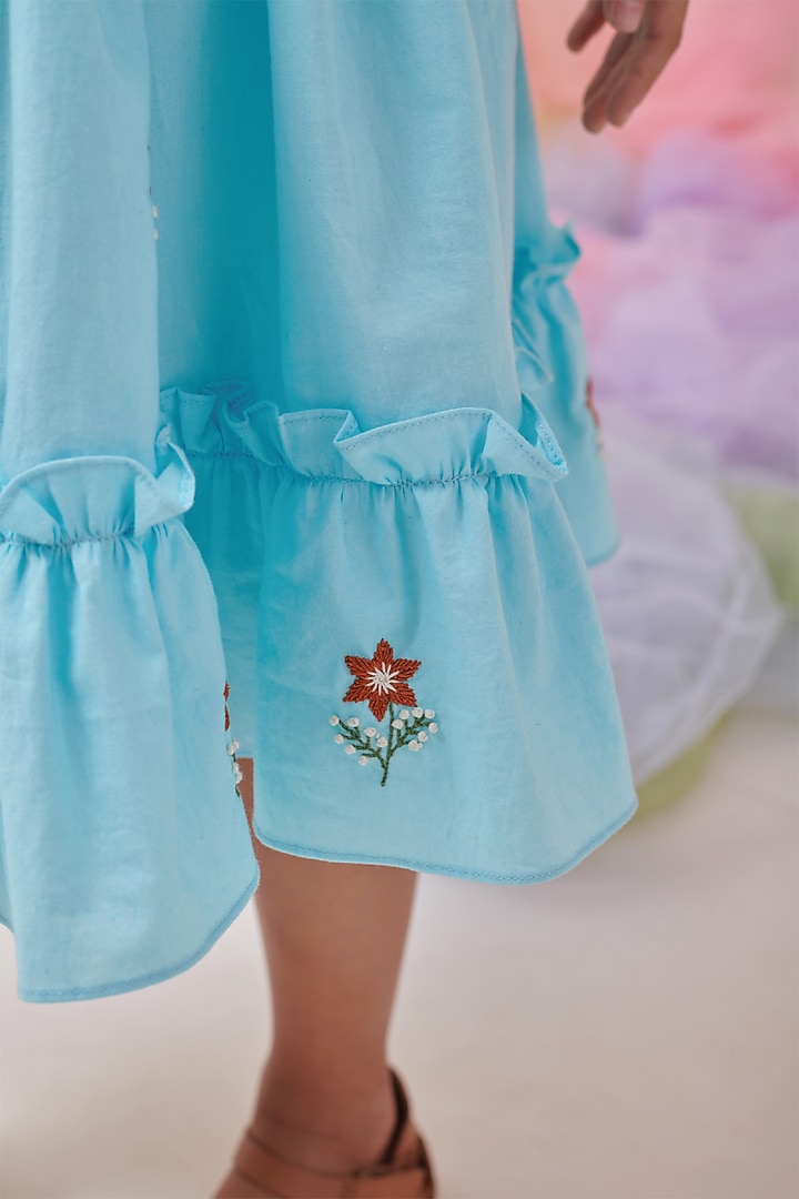 Baby Blue Organic Cotton Hand Embroidered Dress For Girls by Littleens at Pernia's Pop Up Shop
