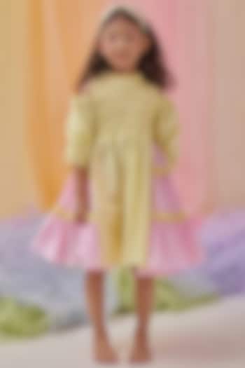 Yellow & Pink Organic Cotton Embroidered Dress For Girls by Littleens at Pernia's Pop Up Shop