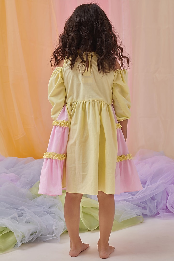 Yellow & Pink Organic Cotton Embroidered Dress For Girls by Littleens at Pernia's Pop Up Shop