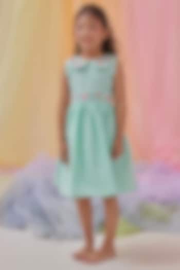 Forested Mint Organic Cotton Hand Embroidered Dress For Girls by Littleens at Pernia's Pop Up Shop