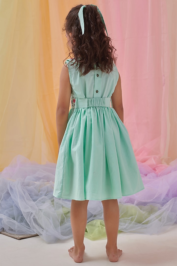 Forested Mint Organic Cotton Hand Embroidered Dress For Girls by Littleens at Pernia's Pop Up Shop
