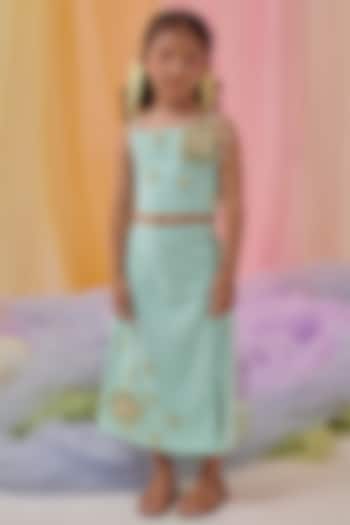 Forested Mint Organic Cotton Embroidered Co-Ord Set For Girls by Littleens at Pernia's Pop Up Shop