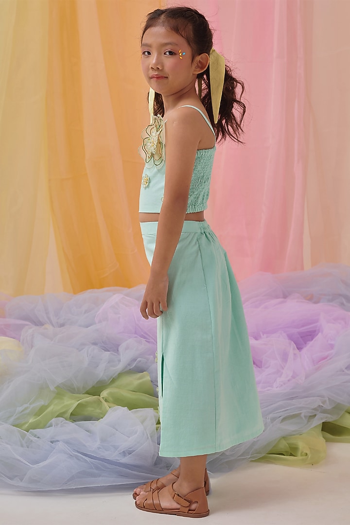 Forested Mint Organic Cotton Embroidered Co-Ord Set For Girls by Littleens at Pernia's Pop Up Shop
