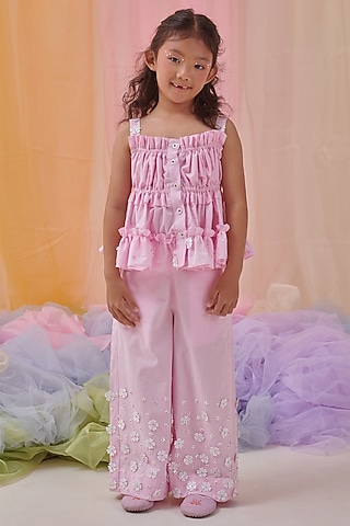Pink Organic Cotton Co-Ord Set For Girls by Littleens