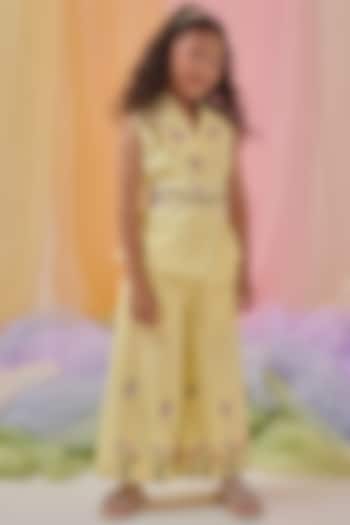 Yellow Organic Cotton Embroidered Blazer Set For Girls by Littleens at Pernia's Pop Up Shop