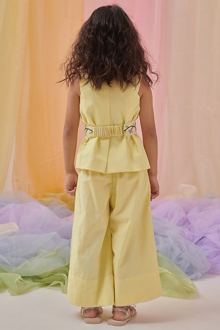 Yellow Organic Cotton Embroidered Blazer Set For Girls by Littleens at Pernia's Pop Up Shop