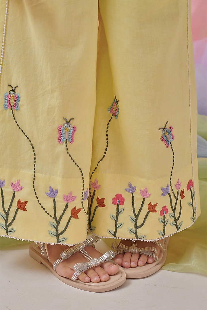 Yellow Organic Cotton Embroidered Blazer Set For Girls by Littleens at Pernia's Pop Up Shop