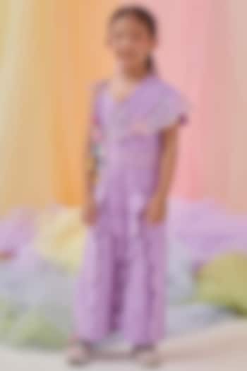 Blush Lilac Organic Cotton Embroidered Jumpsuit For Girls by Littleens at Pernia's Pop Up Shop