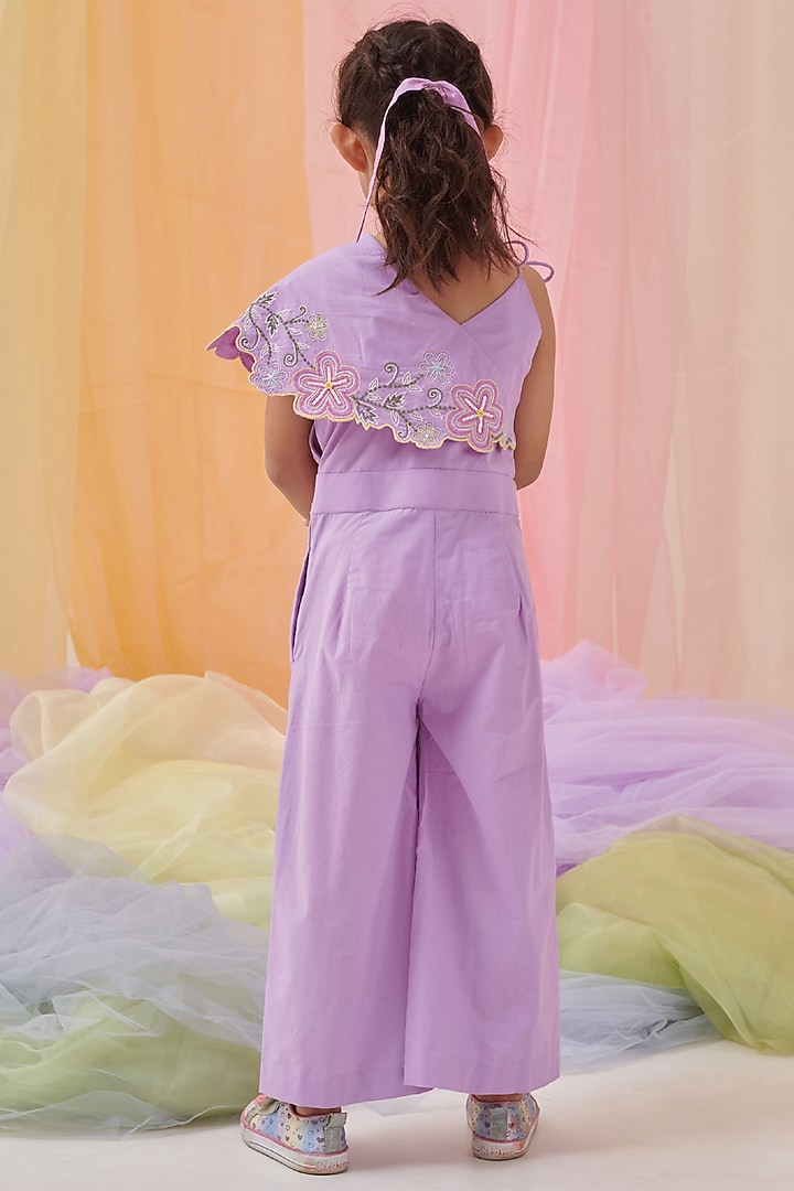 Blush Lilac Organic Cotton Embroidered Jumpsuit For Girls by Littleens at Pernia's Pop Up Shop