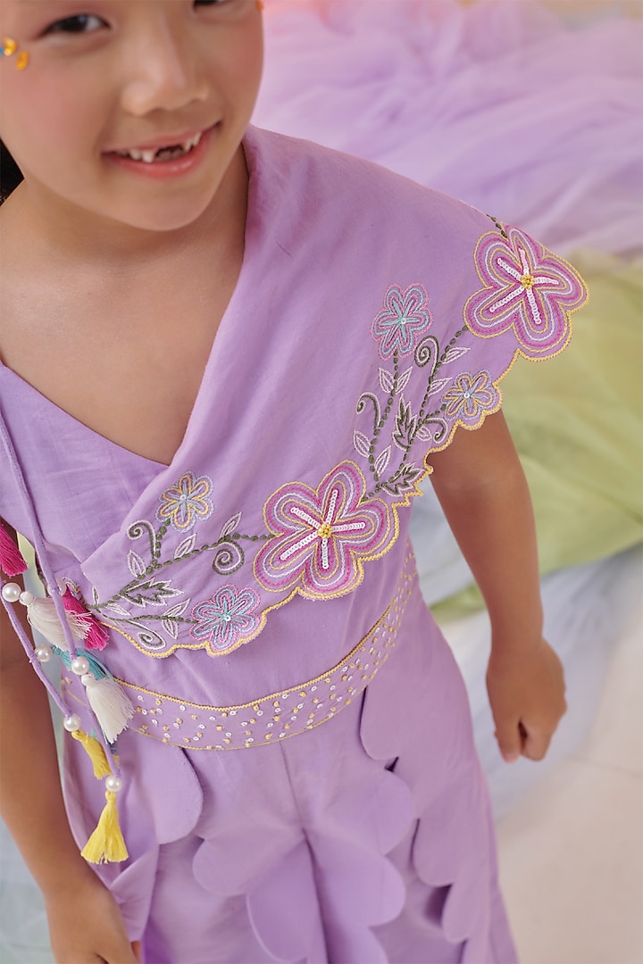 Blush Lilac Organic Cotton Embroidered Jumpsuit For Girls by Littleens at Pernia's Pop Up Shop