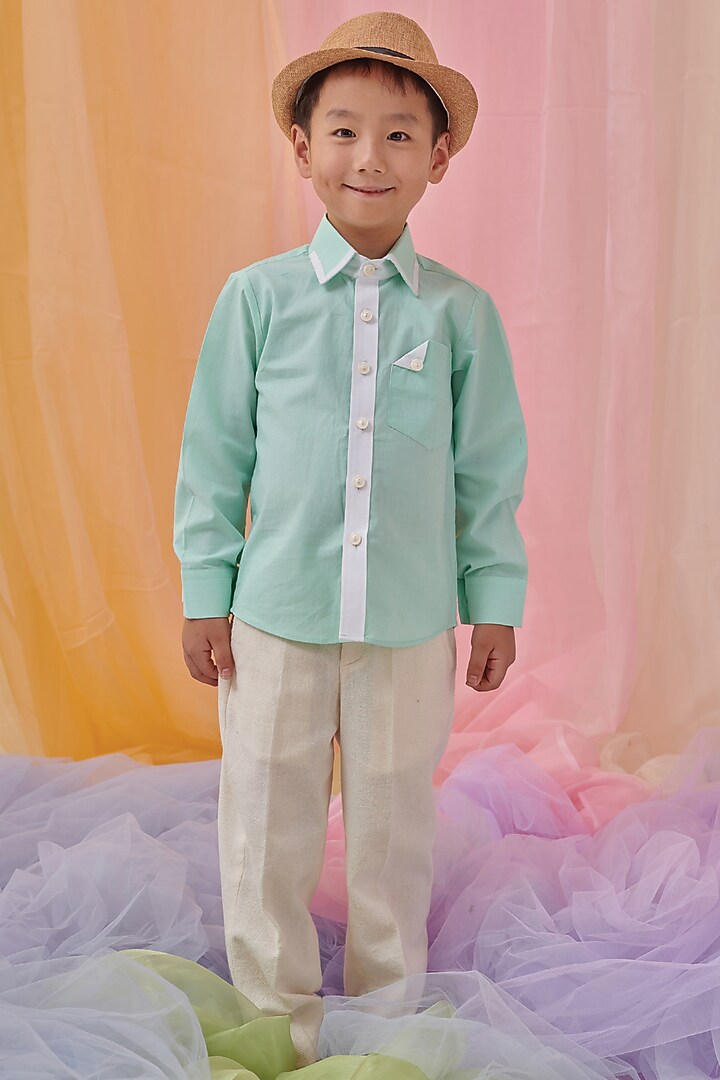 Forested Mint & Star White Organic Cotton Shirt For Boys by Littleens at Pernia's Pop Up Shop