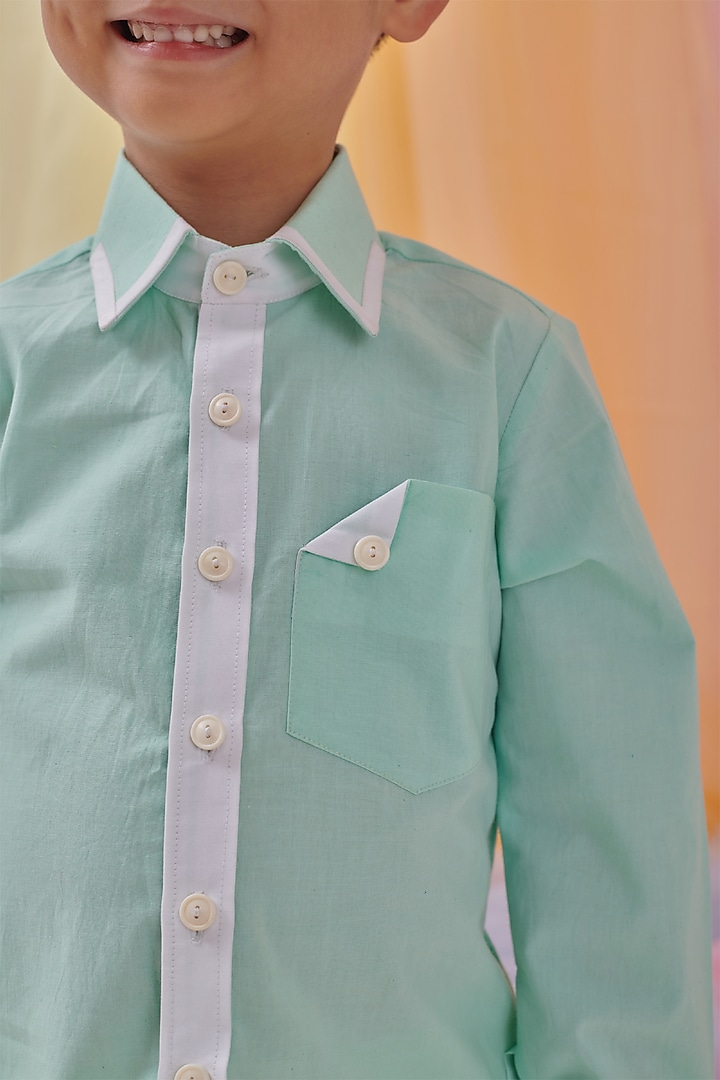 Forested Mint & Star White Organic Cotton Shirt For Boys by Littleens at Pernia's Pop Up Shop