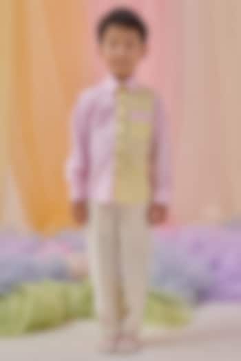 Pink & Yellow Organic Cotton Shirt For Boys by Littleens at Pernia's Pop Up Shop