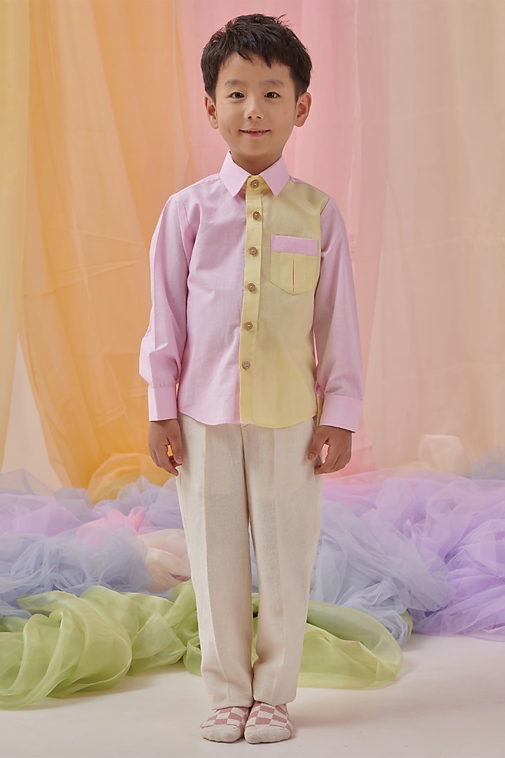 Pink & Yellow Organic Cotton Shirt For Boys by Littleens at Pernia's Pop Up Shop