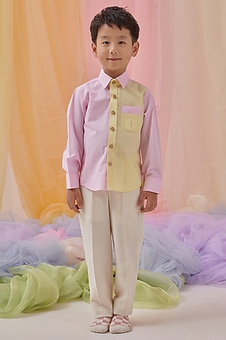 Pink & Yellow Organic Cotton Shirt For Boys by Littleens