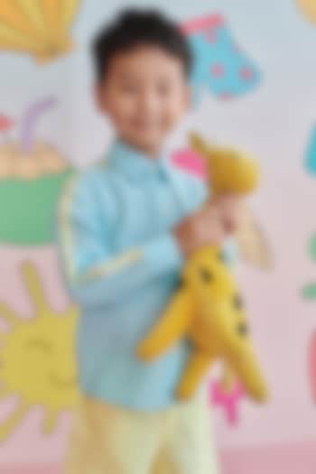 Baby Blue & Yellow Organic Cotton Embroidered Shirt For Boys by Littleens at Pernia's Pop Up Shop
