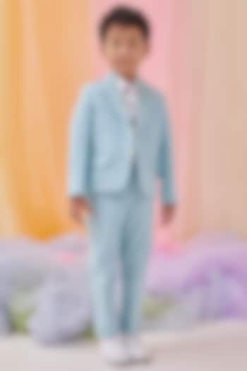 Pastel Blue Organic Cotton Embroidered Blazer Set For Boys by Littleens at Pernia's Pop Up Shop